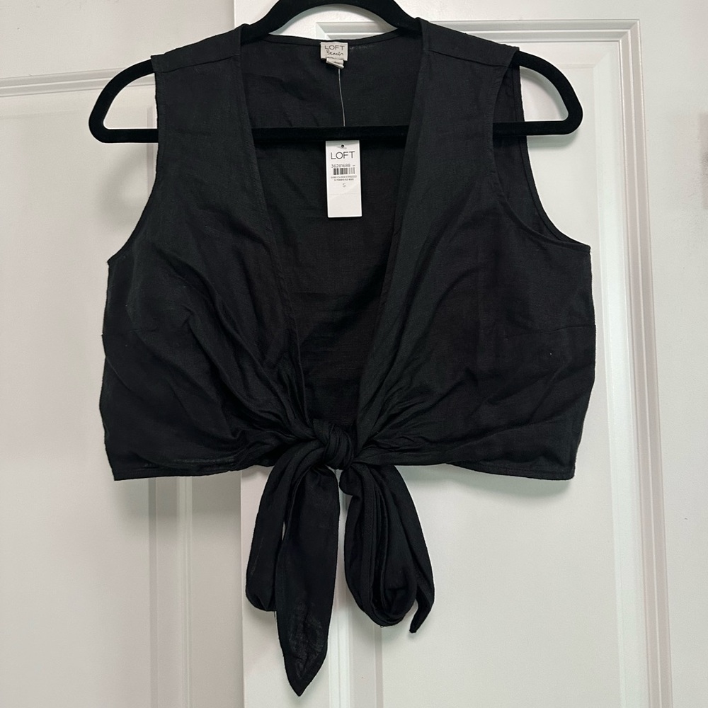 LOFT Black Sleeveless Tie-Front Top